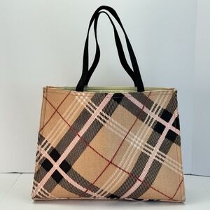 Spartina 449 Pink Plaid Telfair Large Market Tote Beach Bag NWT